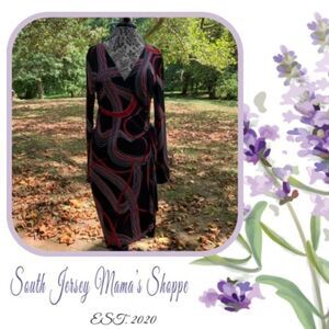 Vintage 1990s Spiegel Wrap Dress Size 10 Black & Red Stripe Abstract (C37)